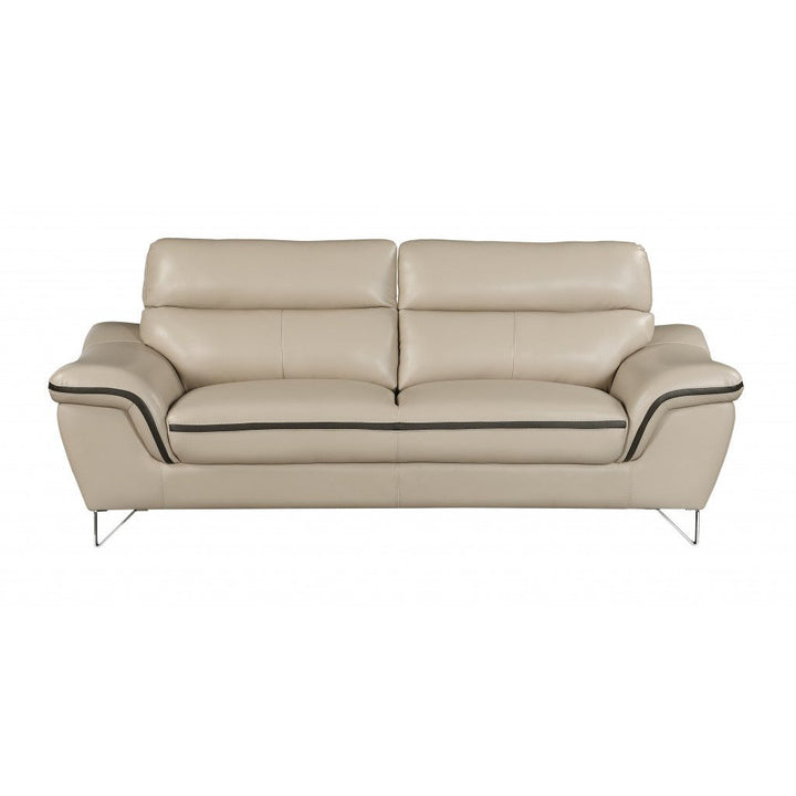 86" Beige And Silver Leather Sofa Image 3