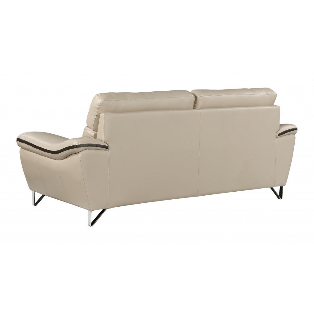 86" Beige And Silver Leather Sofa Image 4