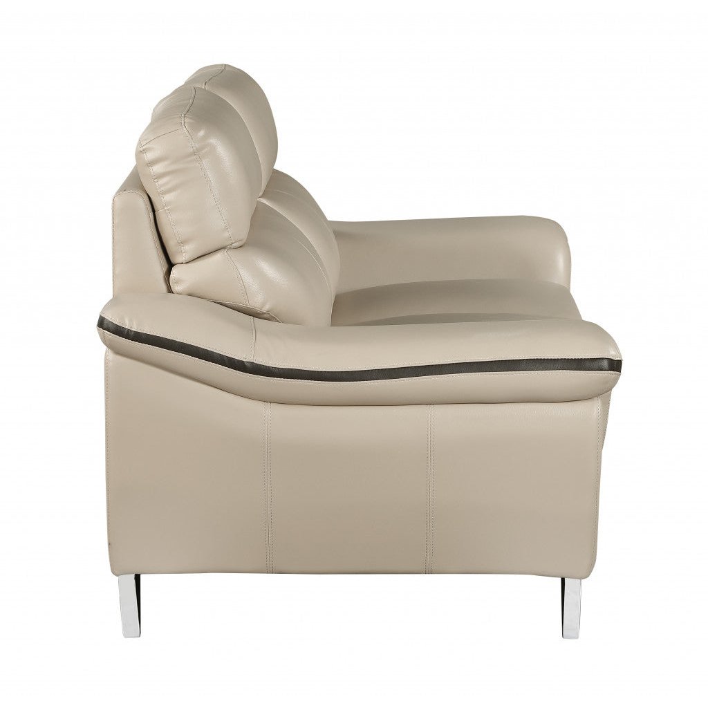 86" Beige And Silver Leather Sofa Image 5