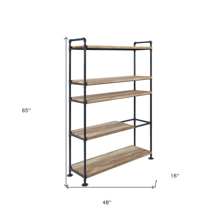 65" Brown and Black Metal Five Tier Etagere Bookcase Image 5