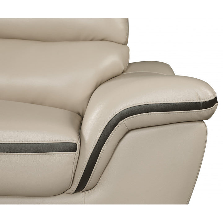 86" Beige And Silver Leather Sofa Image 6