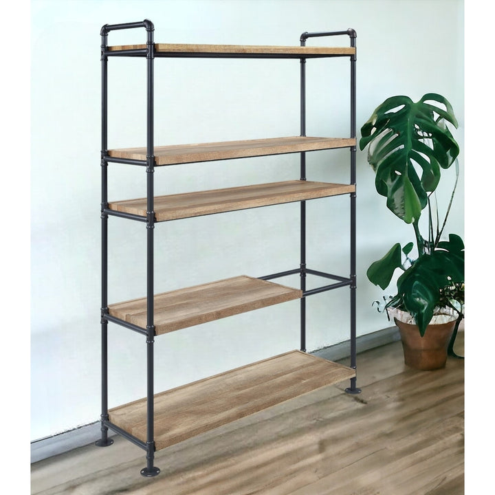 65" Brown and Black Metal Five Tier Etagere Bookcase Image 6