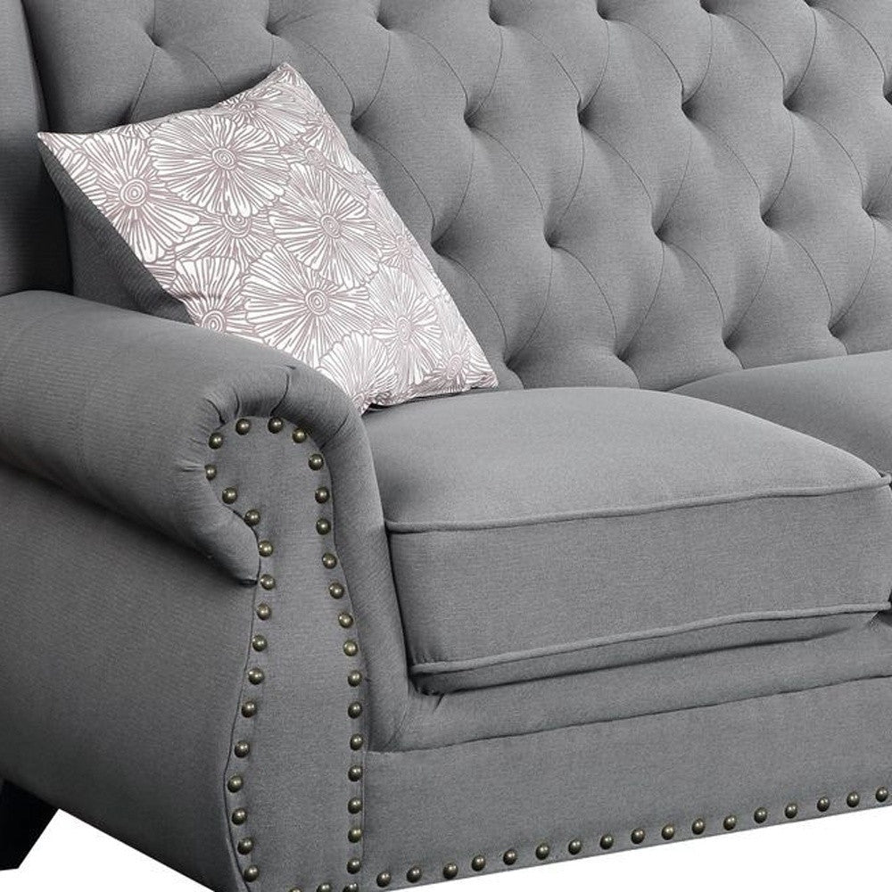 86" Gray Sofa And Toss Pillows With Black Legs Image 3