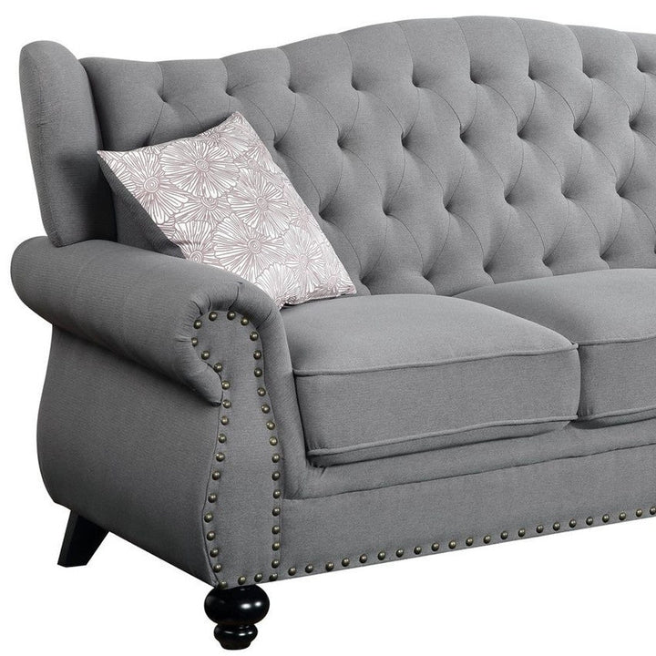 86" Gray Sofa And Toss Pillows With Black Legs Image 4