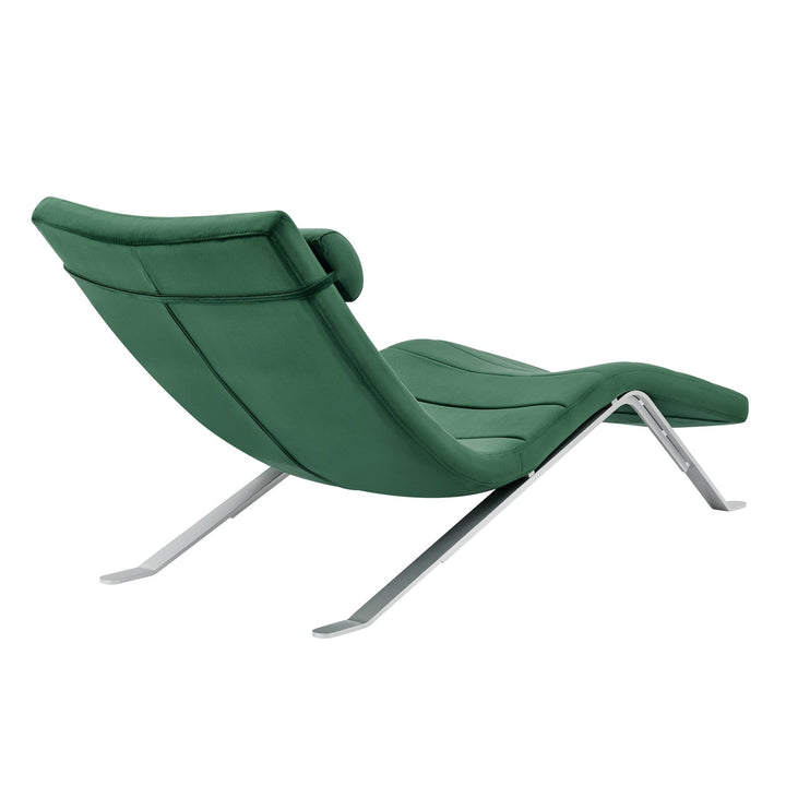 66" Green and Silver Velvet Lounge Chair Image 2