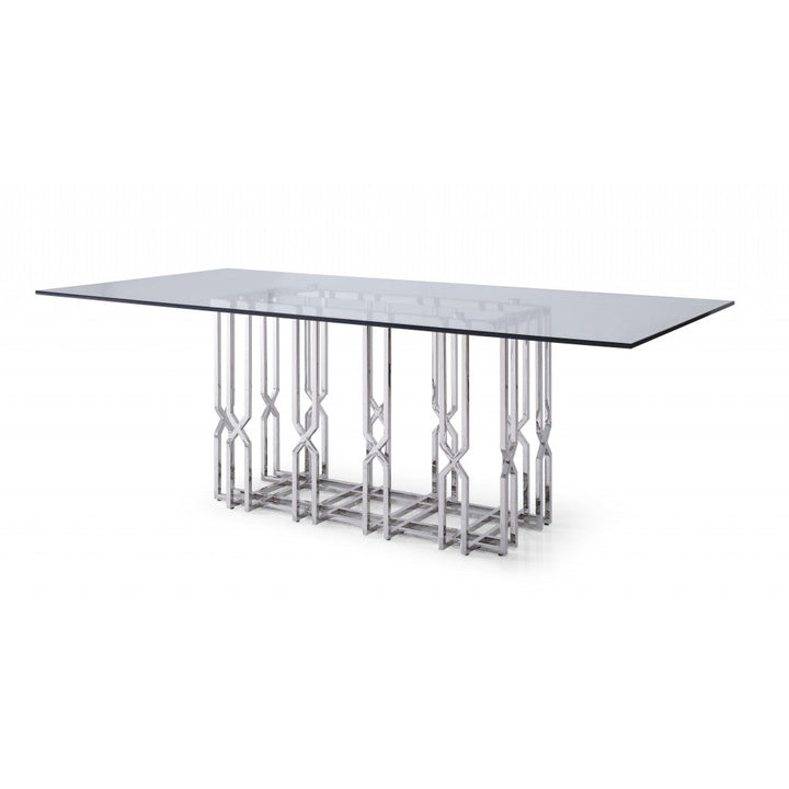 87" Clear And Chrome Rectangular Glass And Stainless Steel Dining Image 1