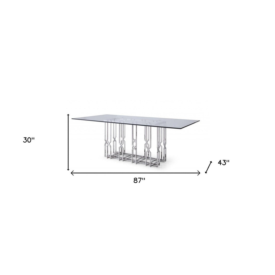 87" Clear And Chrome Rectangular Glass And Stainless Steel Dining Image 2