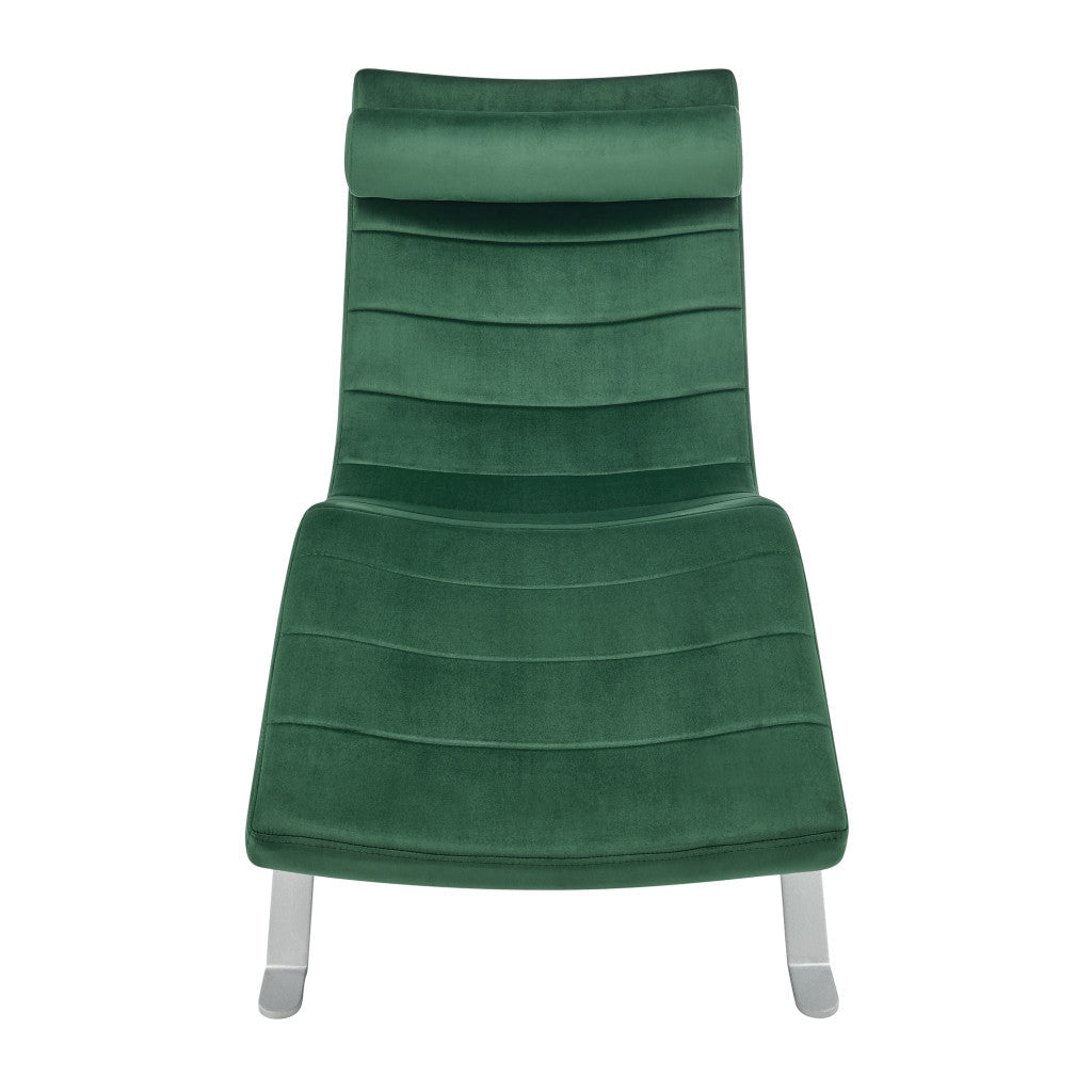 66" Green and Silver Velvet Lounge Chair Image 3