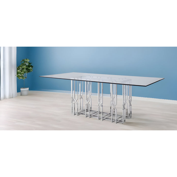 87" Clear And Chrome Rectangular Glass And Stainless Steel Dining Image 5