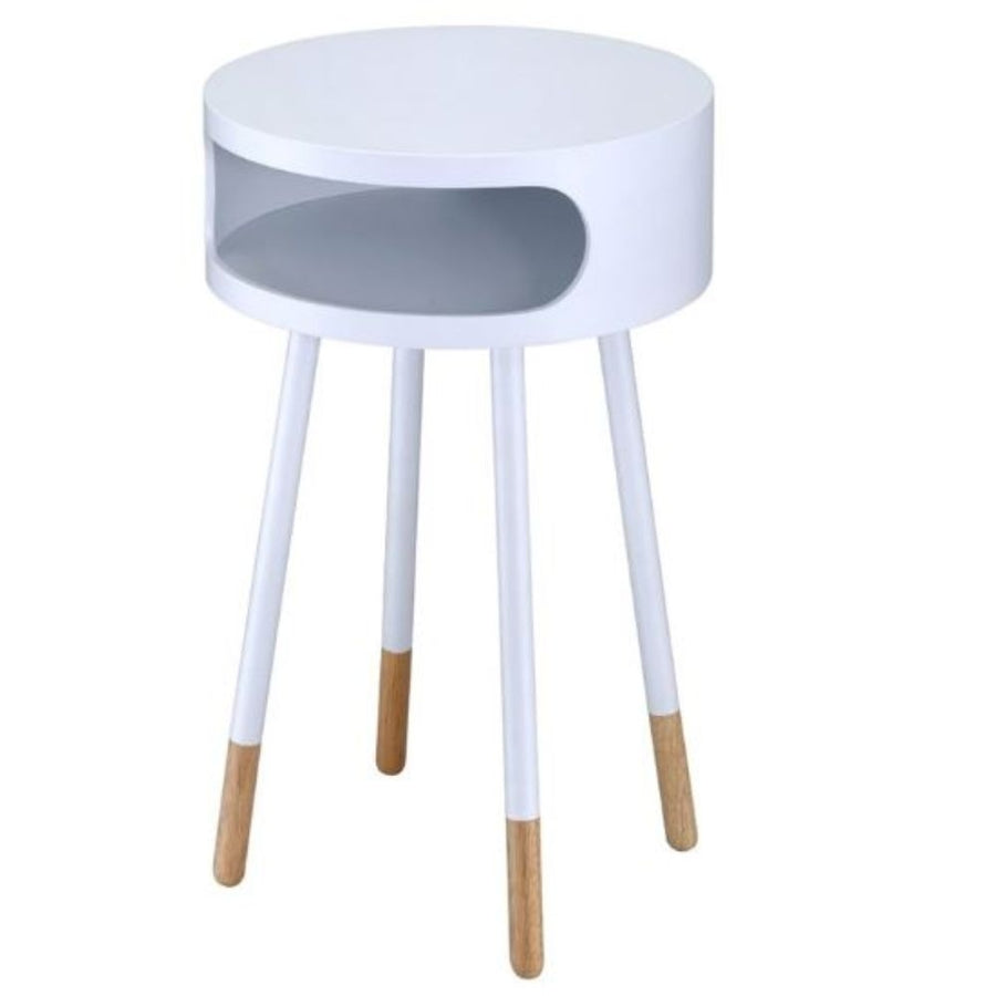 Bentwood White Retro Round Wooden End Table Image 1