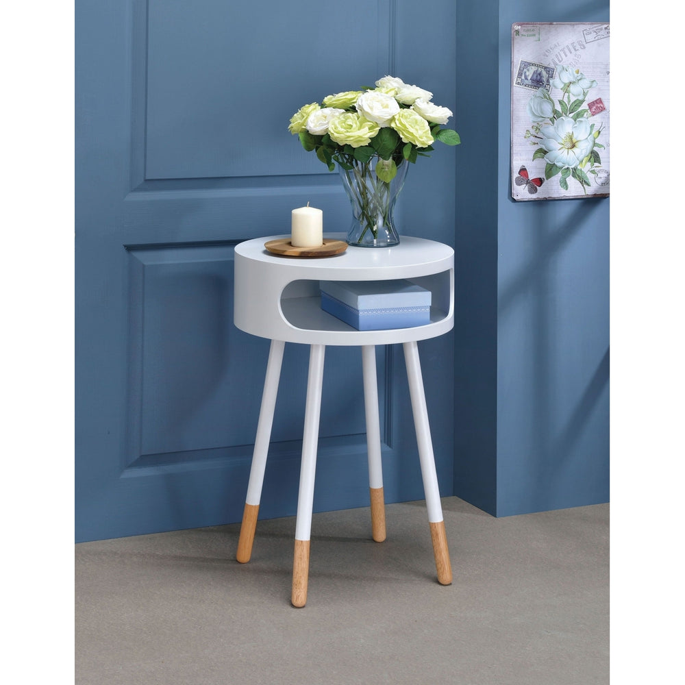 Bentwood White Retro Round Wooden End Table Image 2