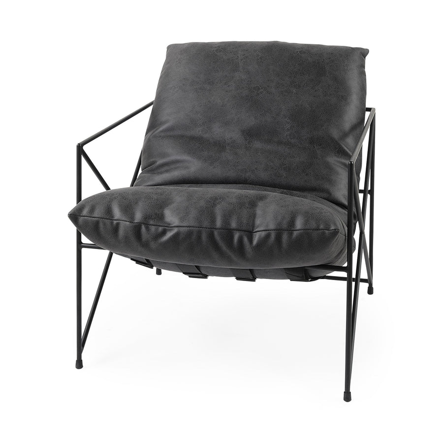 Dark Brown Faux Leather Contemporary Metal Chair Image 1