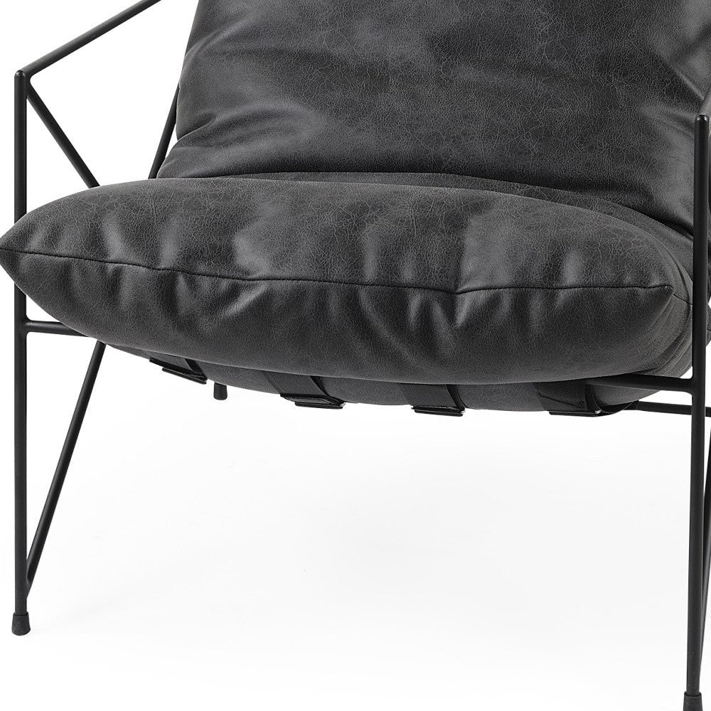 Dark Brown Faux Leather Contemporary Metal Chair Image 2