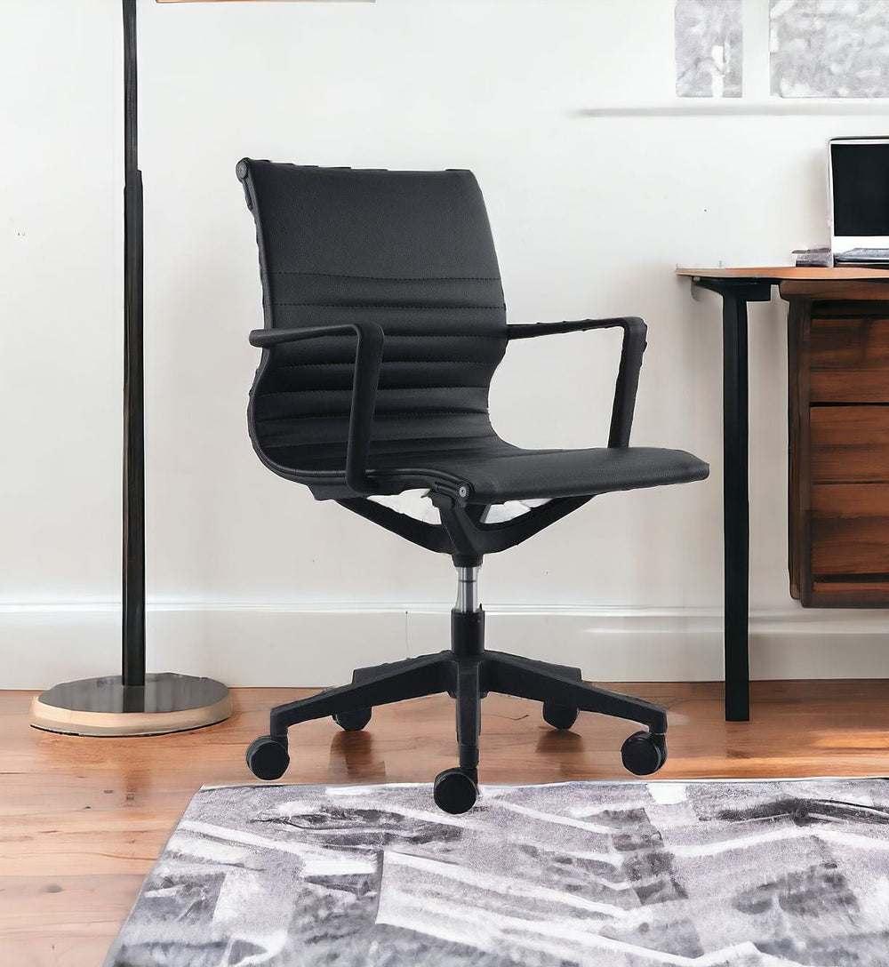 Black Adjustable Swivel Fabric Rolling Office Chair Image 2
