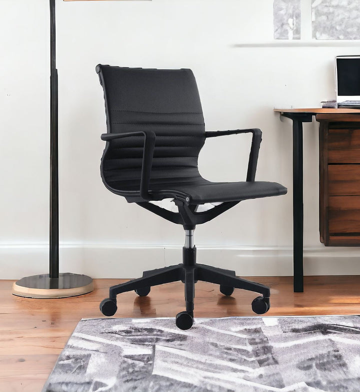 Black Adjustable Swivel Fabric Rolling Office Chair Image 1