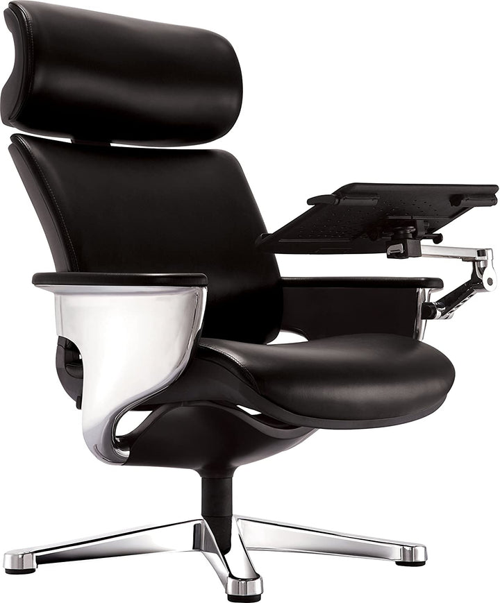 Black and Silver Swivel Faux Leather Executive Office Chair Image 1