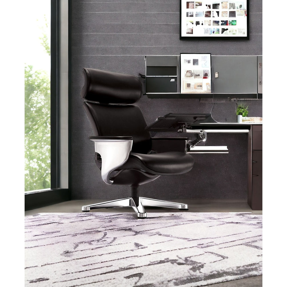 Black and Silver Swivel Faux Leather Executive Office Chair Image 2