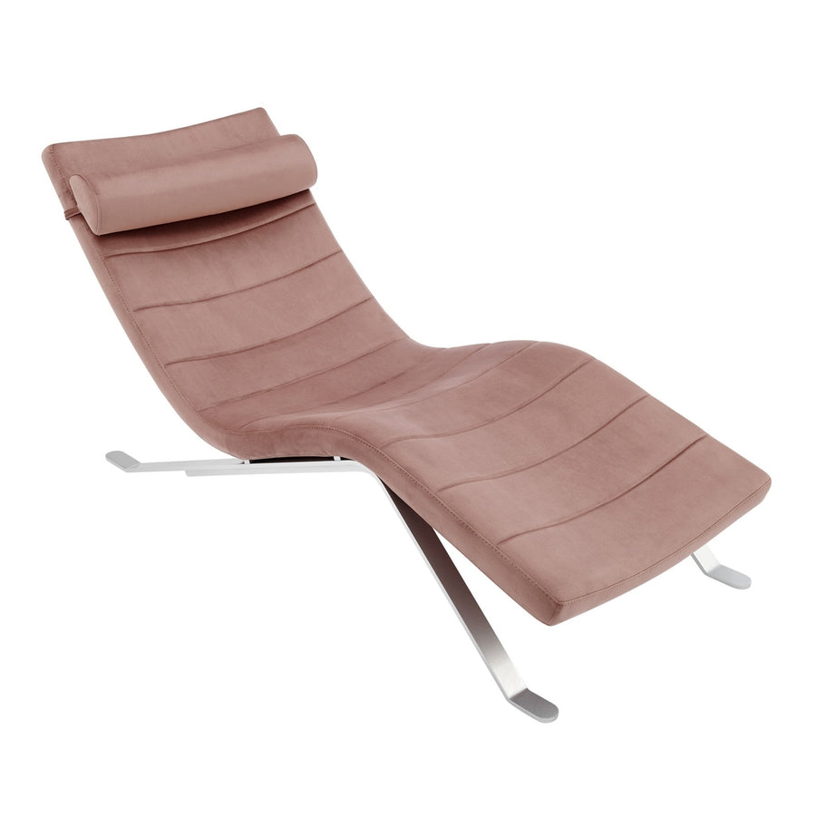 66" Rose and Silver Velvet Lounge Chair Image 1