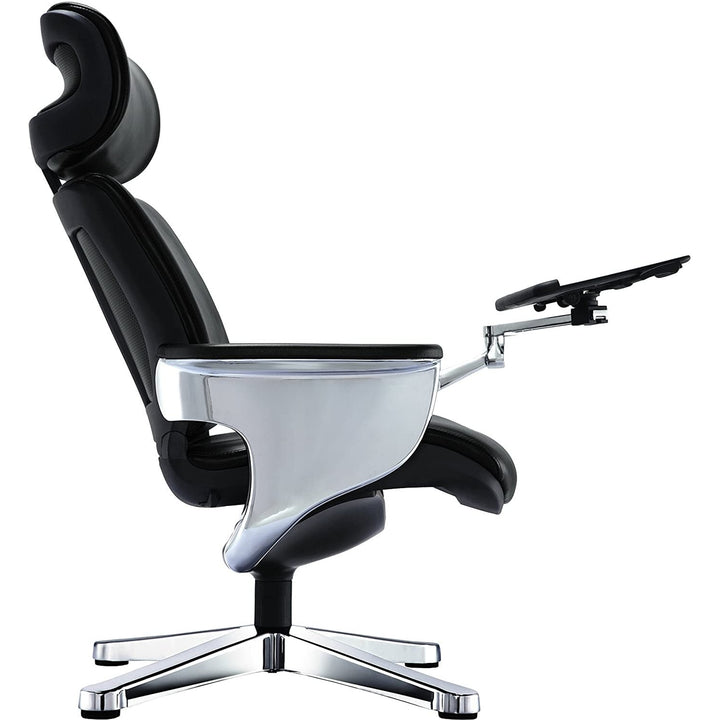 Black and Silver Swivel Faux Leather Executive Office Chair Image 5