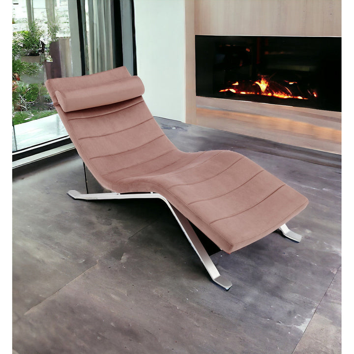 66" Rose and Silver Velvet Lounge Chair Image 10