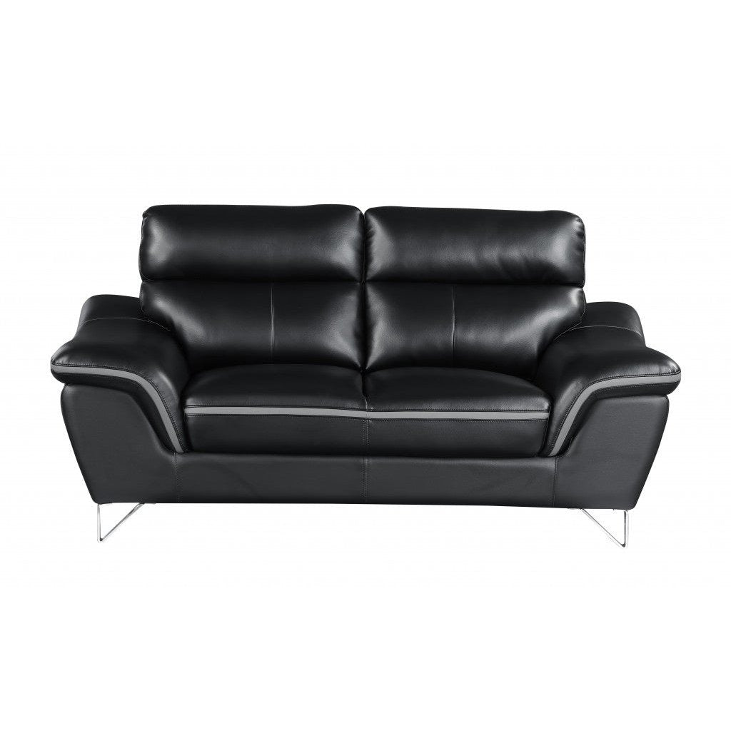 69" Black And Silver Faux Leather Love Seat Image 1