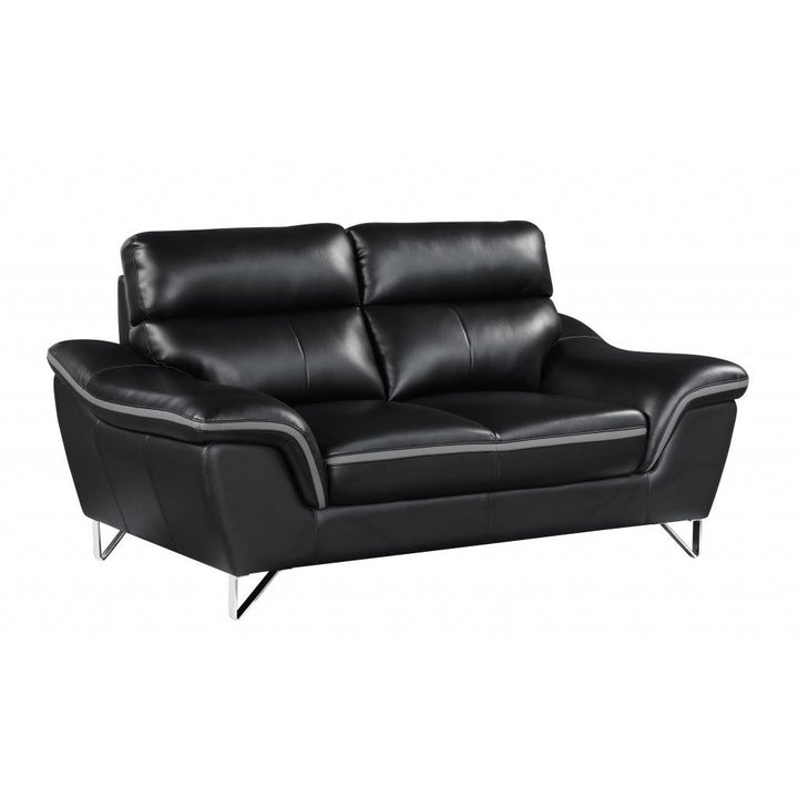 69" Black And Silver Faux Leather Love Seat Image 2