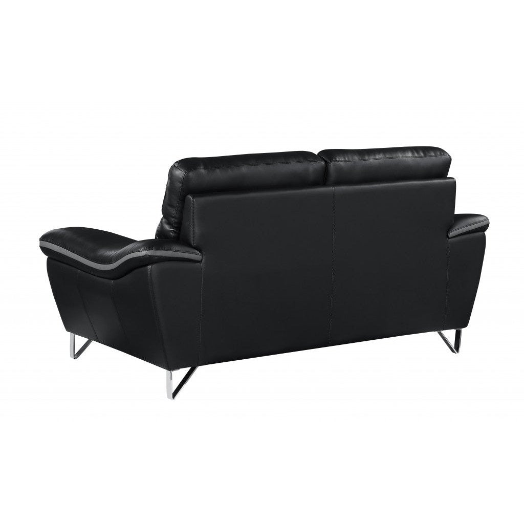 69" Black And Silver Faux Leather Love Seat Image 4