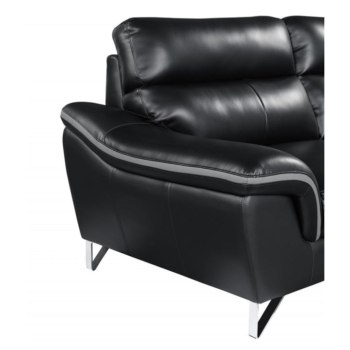 69" Black And Silver Faux Leather Love Seat Image 6