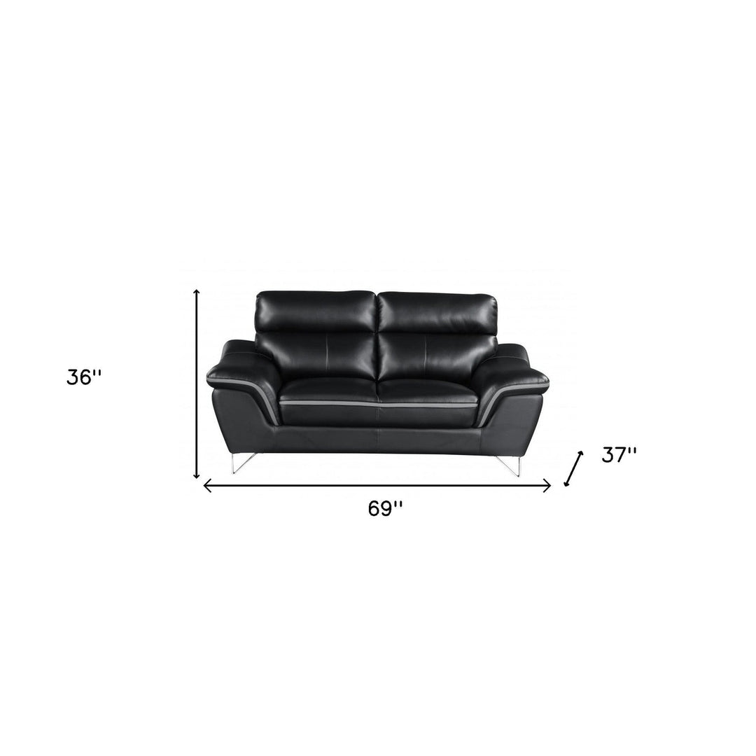 69" Black And Silver Faux Leather Love Seat Image 7