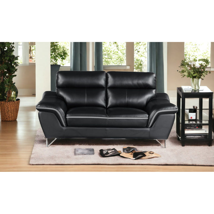 69" Black And Silver Faux Leather Love Seat Image 8