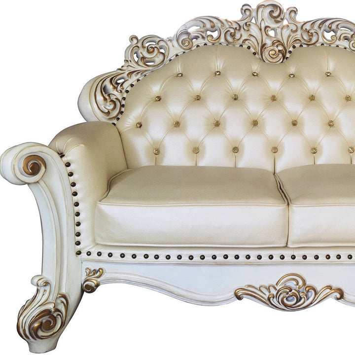 70" Champagne And Pearl Faux Leather Loveseat and Toss Pillows Image 3