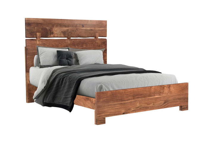 Brown Live Edge Solid Wood Queen Bed Image 1