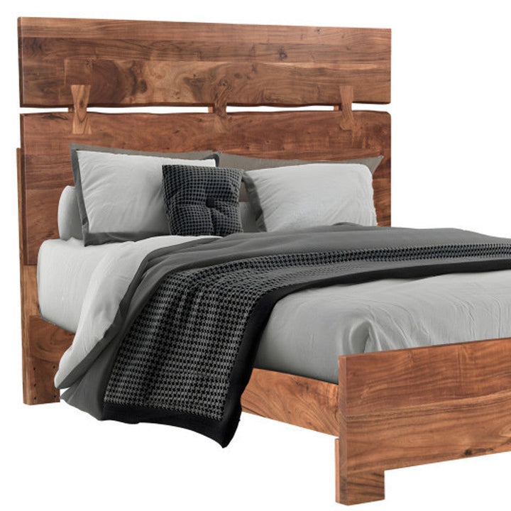 Brown Live Edge Solid Wood Queen Bed Image 7