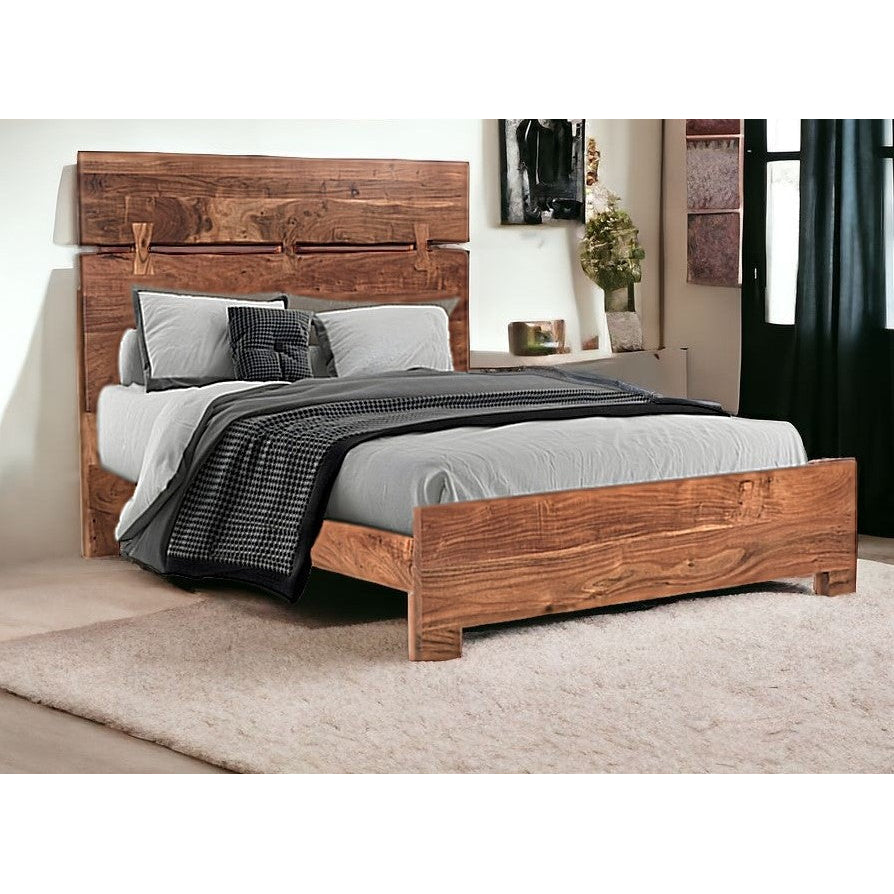 Brown Live Edge Solid Wood Queen Bed Image 8