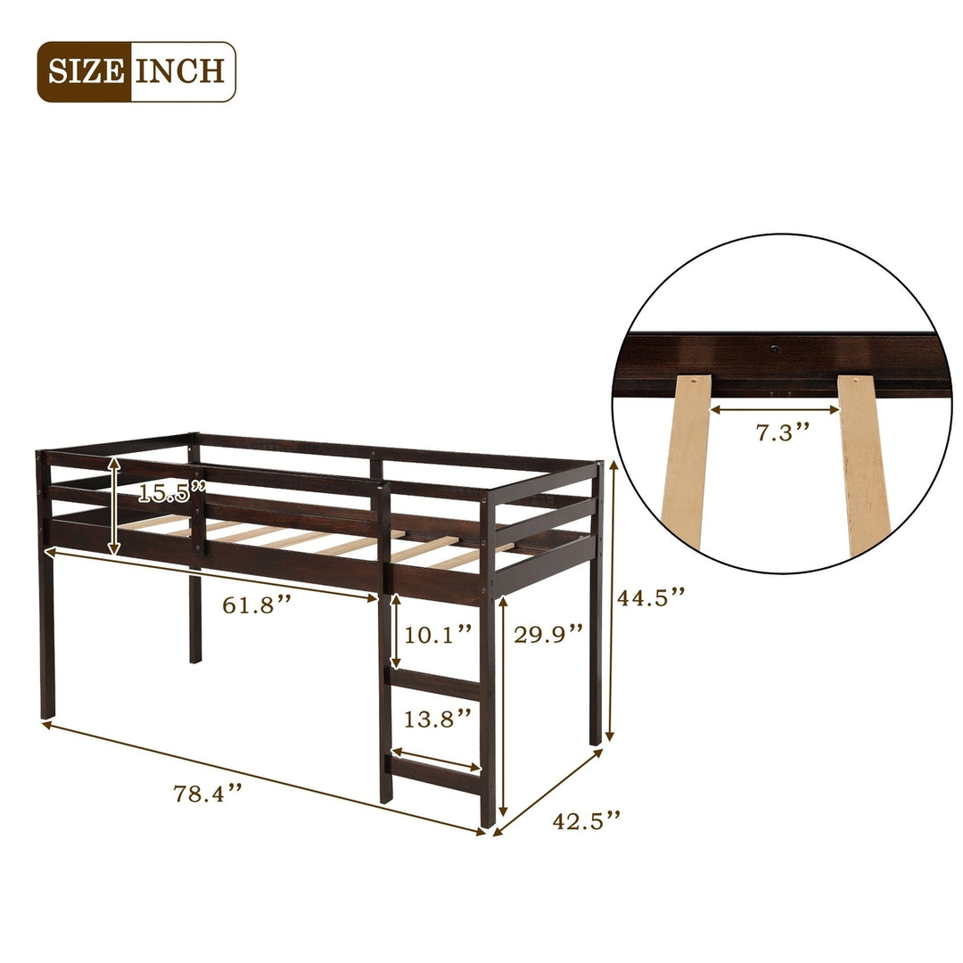 Brown Low Twin Loft Bed With Cabinet and Desk Image 7