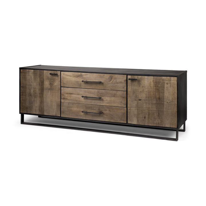 Brown Solid Mango Wood Finish Sideboard With 3 Drawers And 2 Cabinet Doors Image 1