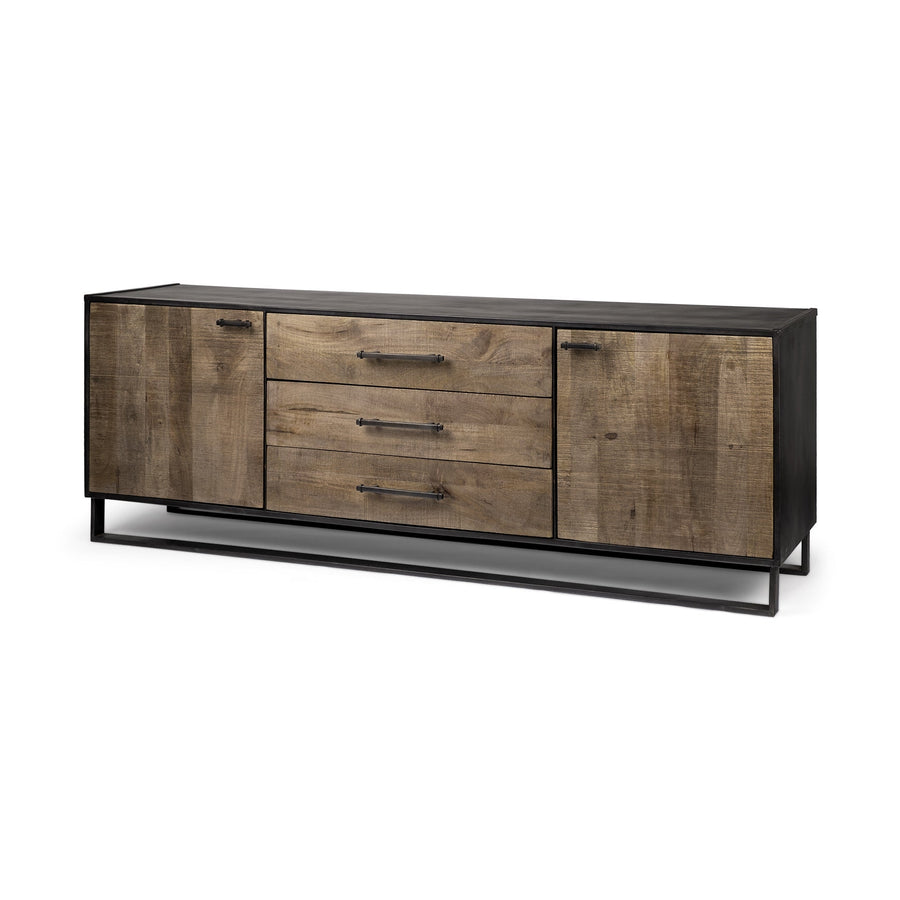 Brown Solid Mango Wood Finish Sideboard With 3 Drawers And 2 Cabinet Doors Image 1