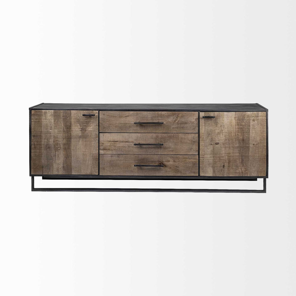 Brown Solid Mango Wood Finish Sideboard With 3 Drawers And 2 Cabinet Doors Image 2