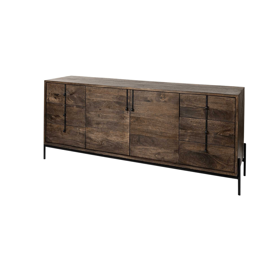 Brown Solid Wood Sideboard With 6 Drawers And 2 Cabinet Doors Image 1