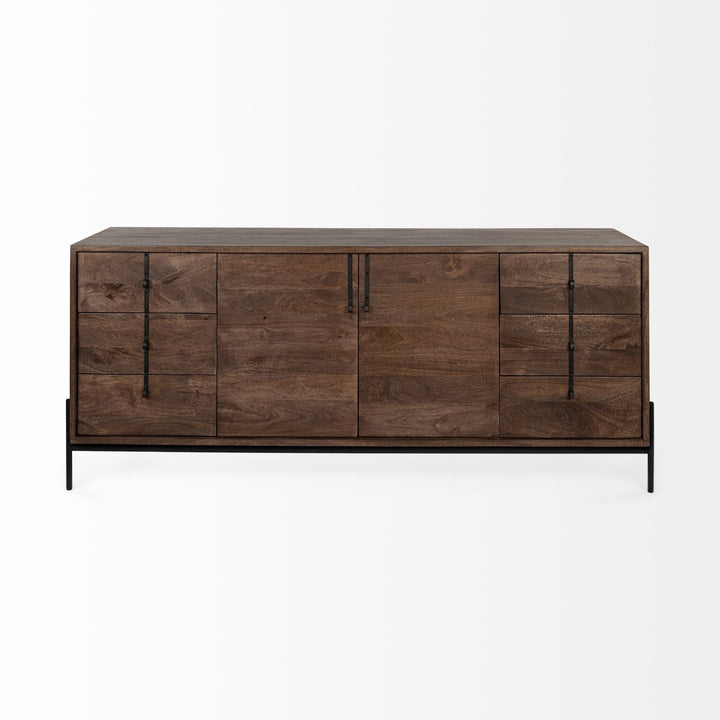 Brown Solid Wood Sideboard With 6 Drawers And 2 Cabinet Doors Image 2