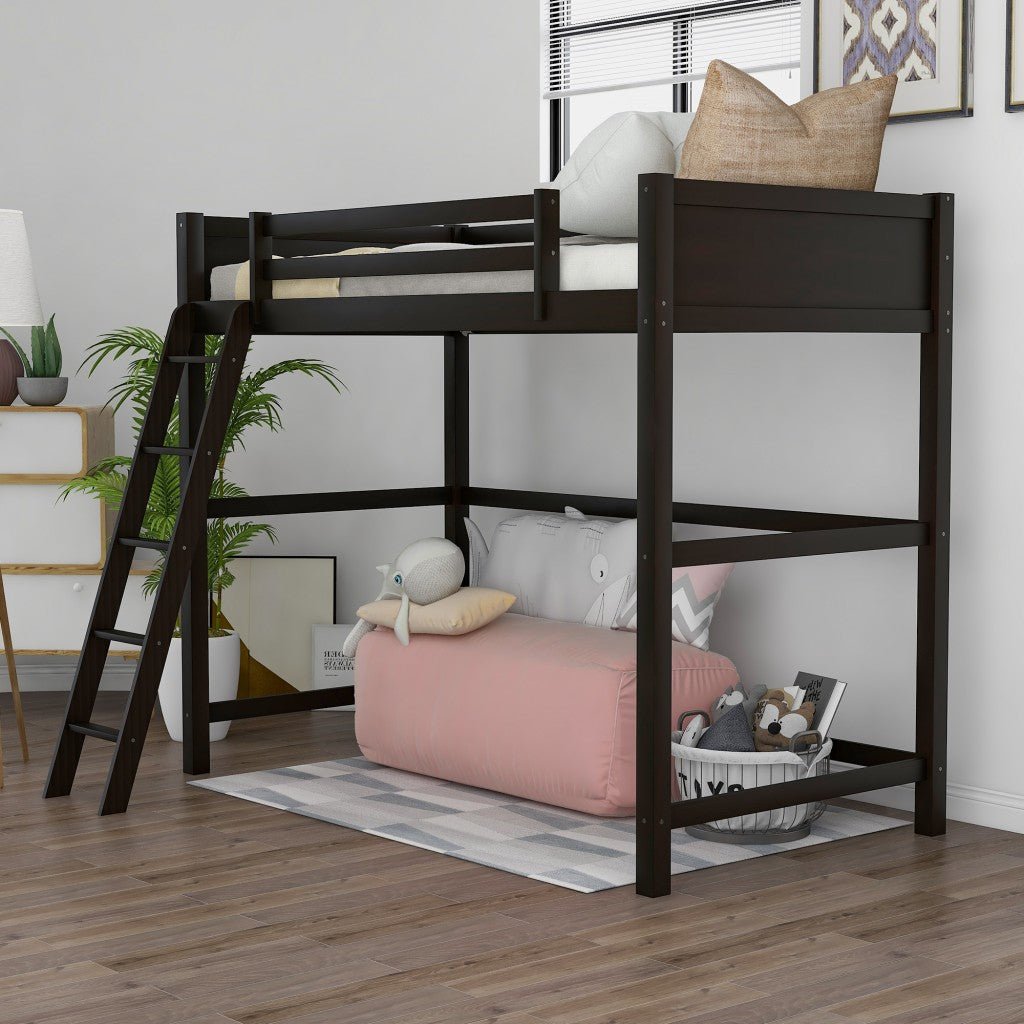 Brown Twin Size Hight Loft Bed Image 1