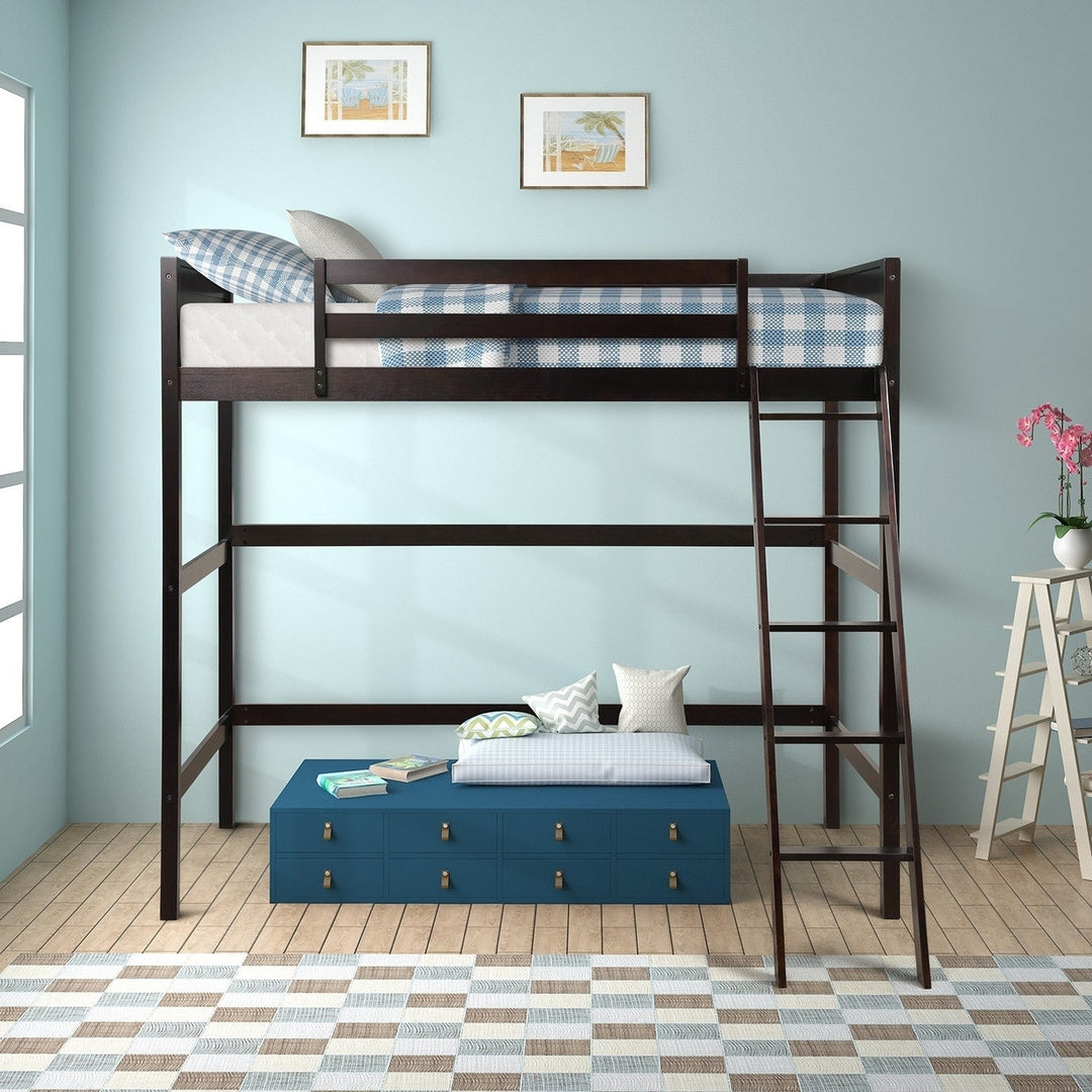 Brown Twin Size Hight Loft Bed Image 2