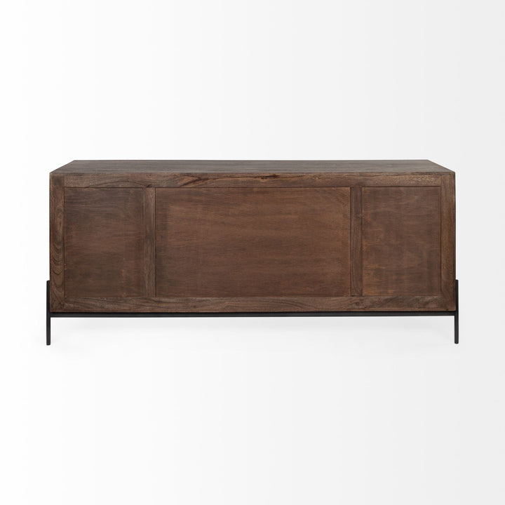 Brown Solid Wood Sideboard With 6 Drawers And 2 Cabinet Doors Image 4