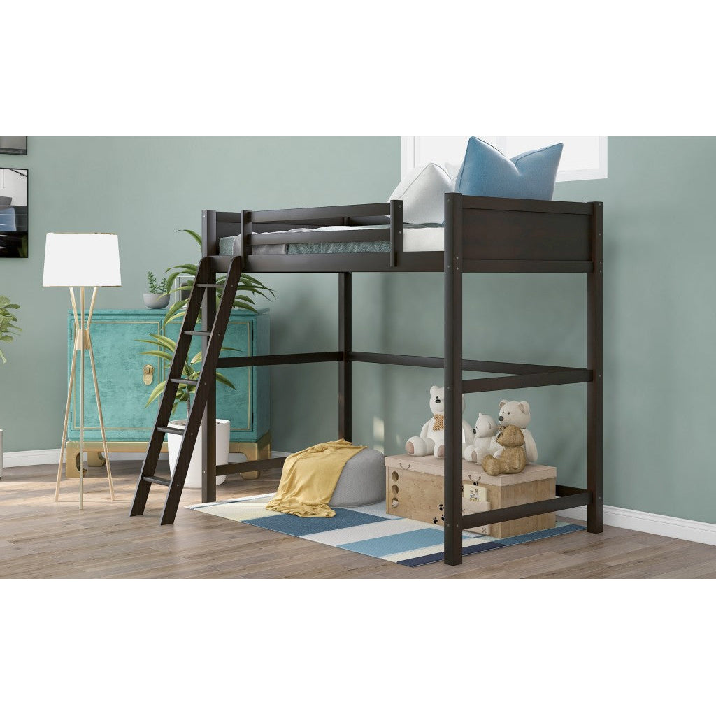 Brown Twin Size Hight Loft Bed Image 5