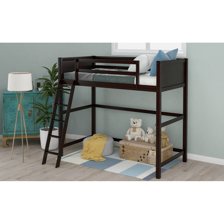 Brown Twin Size Hight Loft Bed Image 7