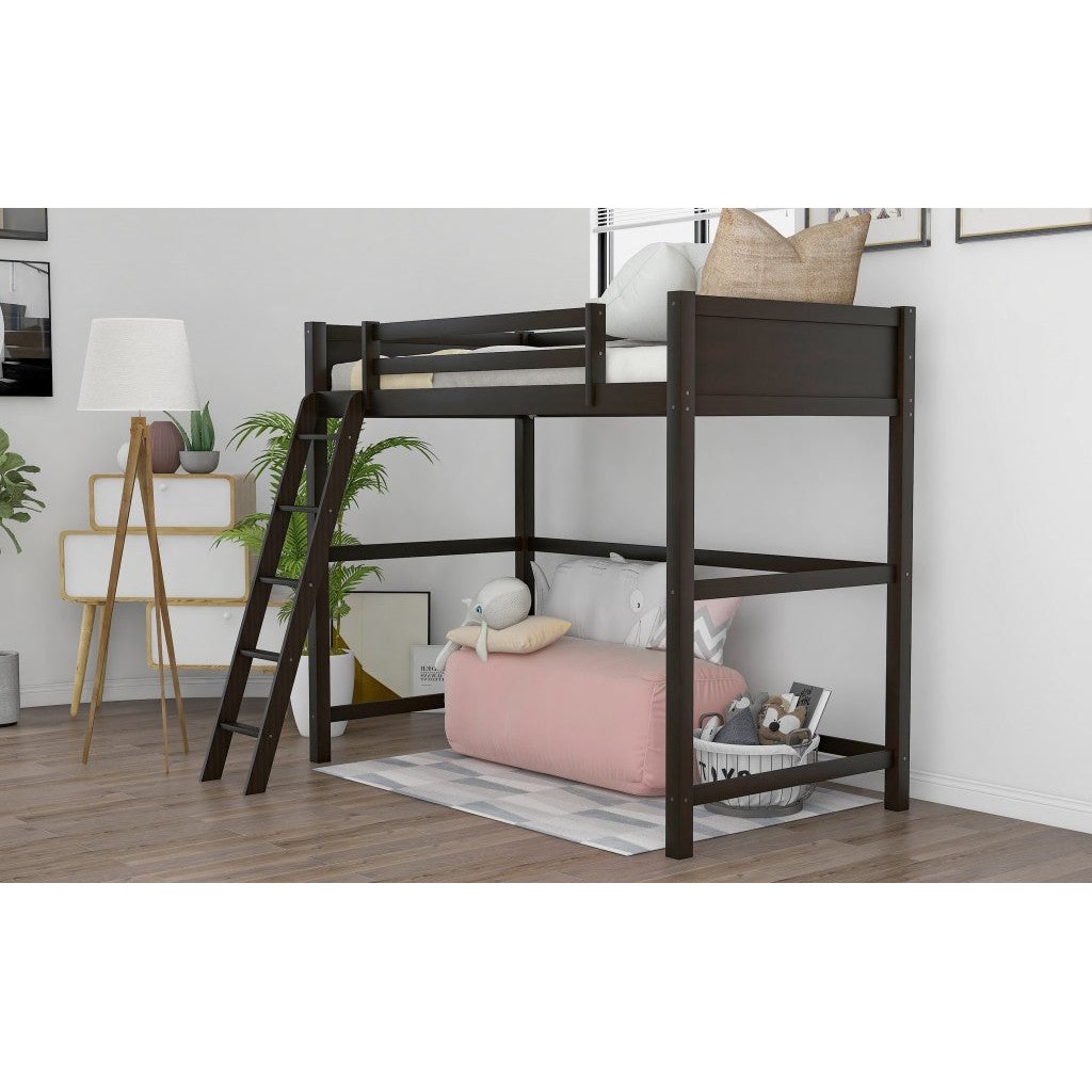 Brown Twin Size Hight Loft Bed Image 8