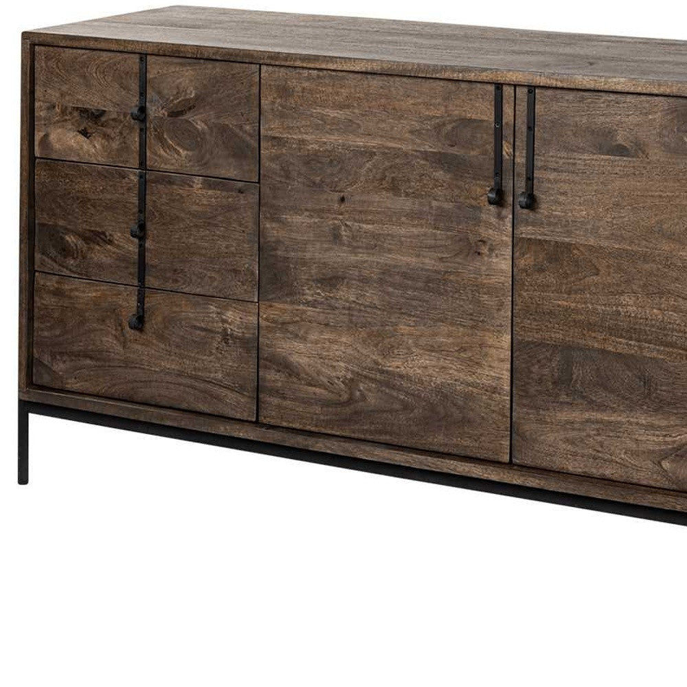 Brown Solid Wood Sideboard With 6 Drawers And 2 Cabinet Doors Image 10