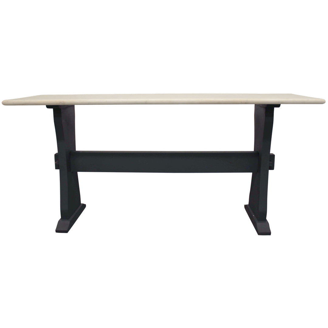 70" Ivory and Black Genuine Marble Trestle Console Table Image 2