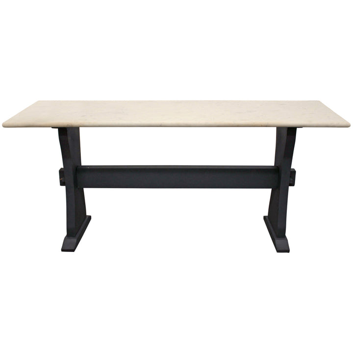 70" Ivory and Black Genuine Marble Trestle Console Table Image 3