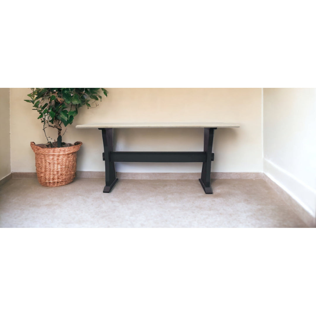 70" Ivory and Black Genuine Marble Trestle Console Table Image 6